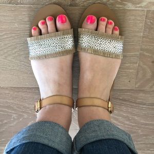 NWT J.Crew Womens Leather Sandals w Metallic strap